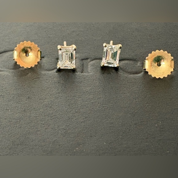Quince 14k Gold Lab Grown Diamond Emerald Solitaire Studs - Picture 14 of 16